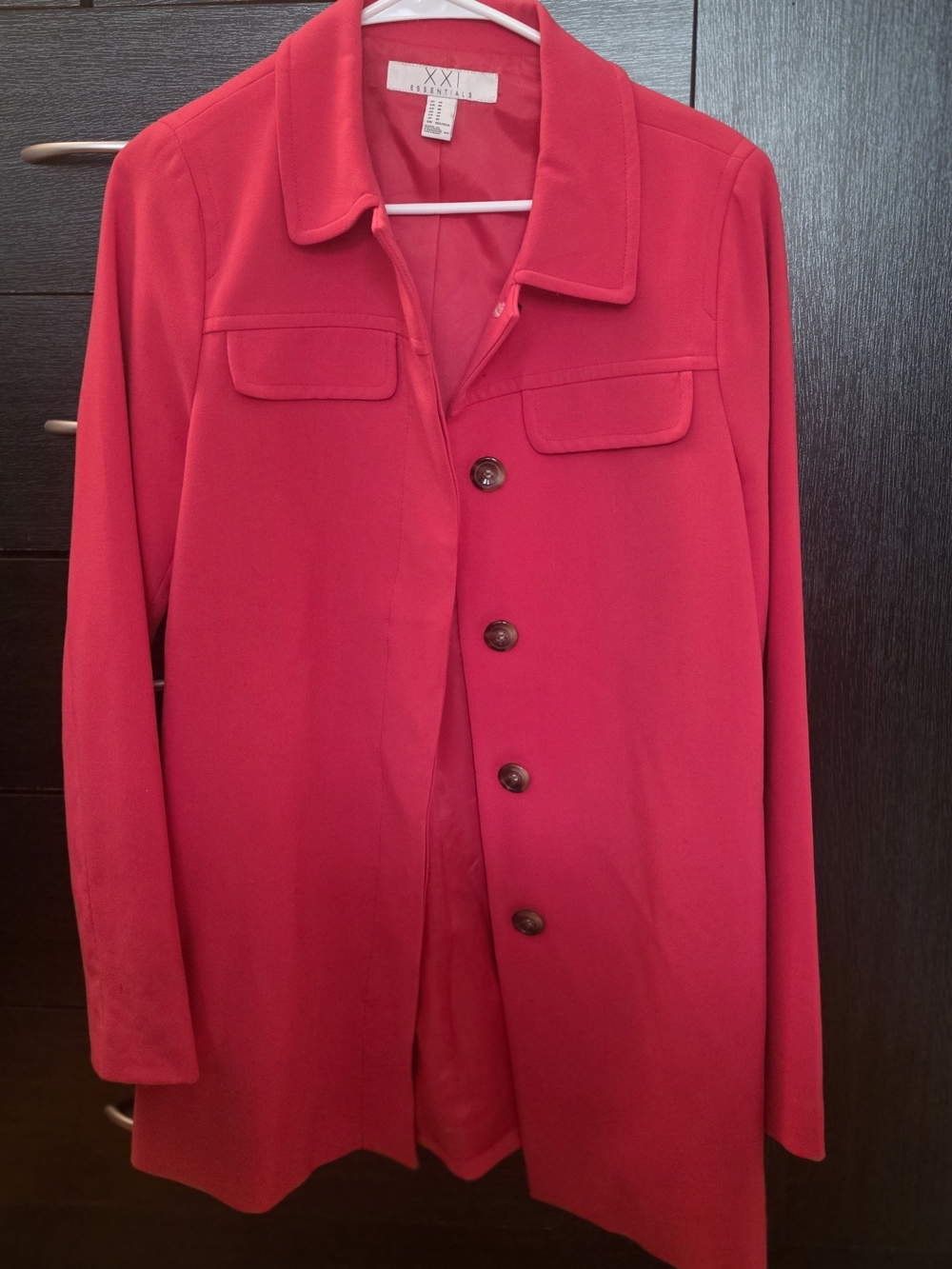 Essentials Bright Red Pea Coat with Button Front